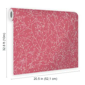 Clarissa Hulse Gypsophila Raspberry & Silver effect Smooth Wallpaper