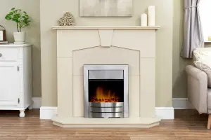 Adam Abbey Fireplace Suite in Stone Effect with Colorado Electric Fire in Brushed steel, 48 Inch