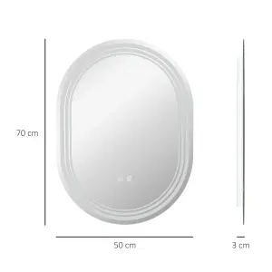 kleankin Bathroom Mirror with LED Lights, 3 Colours, Anti-fog, 70 x 50cm