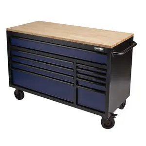 BUNKER Workbench Roller Tool Cabinet, 10 Drawer, 56", Blue 08237