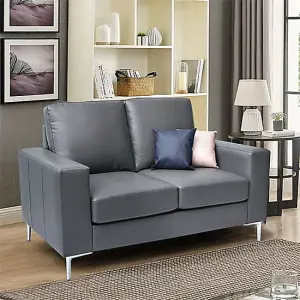 Baltic Faux Leather 2 Seater Sofa In Dark Grey