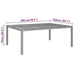 Berkfield Garden Table 200x150x75 cm Acacia Wood and Poly Rattan Grey