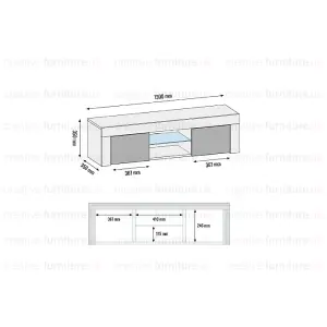 TV Unit 130cm Sideboard Cabinet Cupboard TV Stand Living Room High Gloss Doors - White & Grey