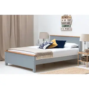 Aubrey Solid Wood Low Profile Bed Frame with Mattress Grey / 19cm King Memory Foam / Kingsize (5')