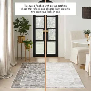 Charcoal Grey Bordered,Abstract Modern Easy to clean Rug for Bedroom & Living Room-160cm X 221cm