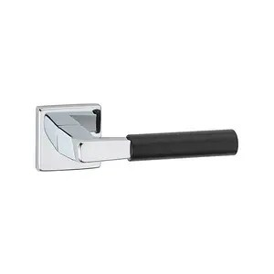 URBNLIVING 115mm Length Rio Metal Chrome & Black Rose Lever Latch Door Handles Set