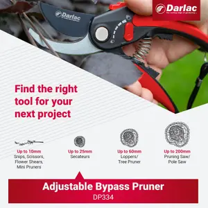 Darlac Adjustable Bypass Secateurs, Garden Pruner, DP334