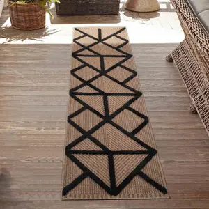 Harper Diamond Pattern Water Resistant Garden Rug Indoor Outdoor Area Rugs Black 200x290 cm