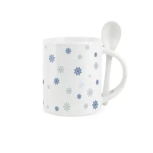 Purely Home Snowflake Mug & Spoon Set - Ceramic Hot Chocolate Christmas Gift/Present