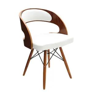 Vintage White Leather Effect Chair With Curved Back, Modern Comfortable Chair, Durable Luxury Chair