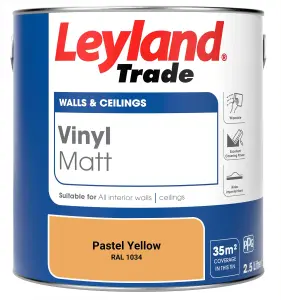 Leyland Trade Vinyl Matt Walls & Ceilings Emulsion Paint Pastel Yellow (RAL 1034) 2.5L