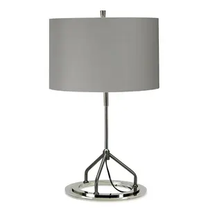 Table Lamp Grey Shade White Highly Polished Nickel Finish LED E27 60W Bulb