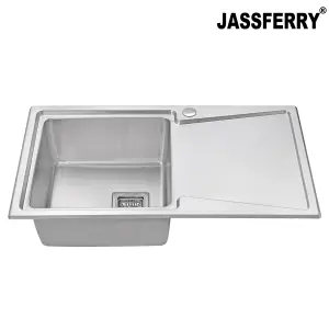 JASSFERRY Inset Kitchen Sink 1.2 mm Stainless Steel 1.0 Bowl Right Drainer Square Strainer