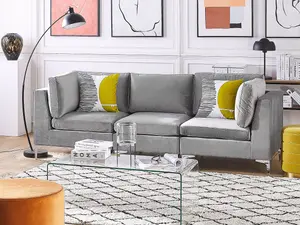 3 Seater Modular Velvet Sofa Grey EVJA