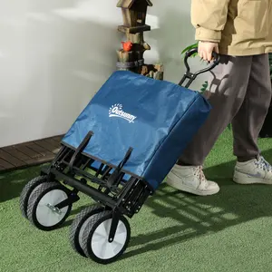 Outsunny Folding Outdoor Storage Trolley Cart Bag Telescopic Handle Brakes Green