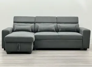 Ava Sofabed Corner Grey line fabric - storage - sofabed - foam seats