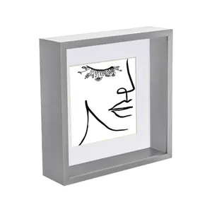 Nicola Spring 3D Deep Box Photo Frame with 6" x 6" Mount - 8" x 8" - Grey