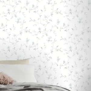 GoodHome Mugga Blue Glitter effect Floral Textured Wallpaper