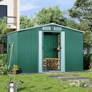 Dark Green Metal Reinforced Roof Furniture Garden Storage Shed Tool Shed with Lockable Door