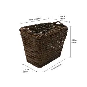 JVL Vertical Weave Rectangle Log Basket with Wooden Handles, Medium, Brown