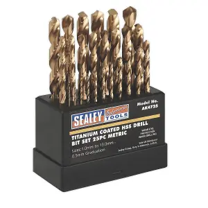 Sealey HSS Fully Ground Drill Bit Set 25pc DIN 338 Metric AK4725