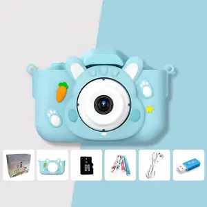 Blue with 32G Memory Card Mini Children HD Digital Toy Rabbit Camera