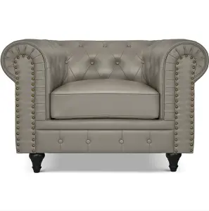 Faux Leather Chesterfield Arm Chair - Grey