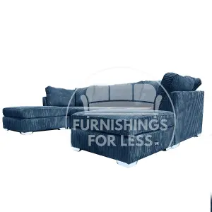 Bishop Marine Blue U Shaped Soft Fabric Jumbo Cord Detachable 5 Seater Large Sofa