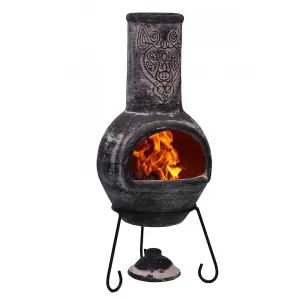 Gardeco Wulfryc Wolf Grey Mexican Clay Chimenea Fire Pit Garden Heater Large