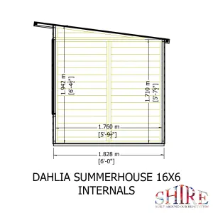 Dahlia 16x6ft Pent Summerhouse with double doors and 3 opening windows