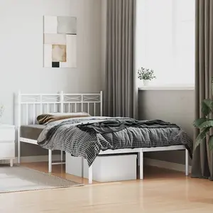 Berkfield Metal Bed Frame with Headboard White 120x190 cm