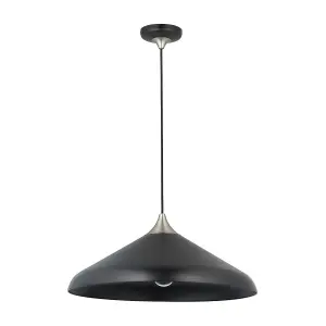 Luminosa Milan Single Pendant Ceiling Lamp, Matt Black, Matt Nickel Plate