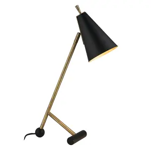 Antique Brass & Matt Black Task Lamp - Modern Adjustable Table Desk Light