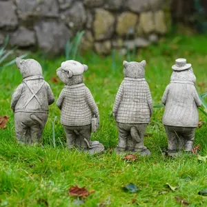 Set 4 Wind in the Willows Stone Statues Outdoor Garden Ornament Badger Toad Ratty Mole British Made Sculpture