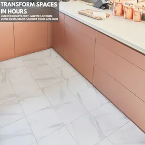 Self-Adhesive Vinyl Floor Tiles - 30 Pack for 30 ft² (2.79 m²) Coverage - Peel & Stick Vinyl Floor Tiles - White Marble Effect