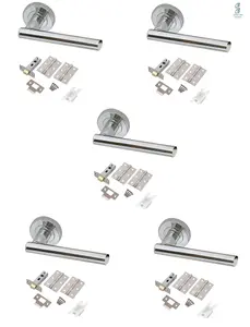 5 Set's Door Handle Pack Internal C/w Latch Hinges T-Bar Lever on Rose Furniture Polished Chrome Finish