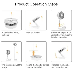 Table Desk Fan - Adjustable Pedestal Fan - Folding & Portable With 7200mah Rechargeable Battery - Telescopic Multifunctional Fan