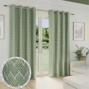 Enhanced Living Aspen Green Chevron Pattern 90 x 90" (229x229cm) Pair of Eyelet Thermal Noise Reducing Room Darkening Curtains