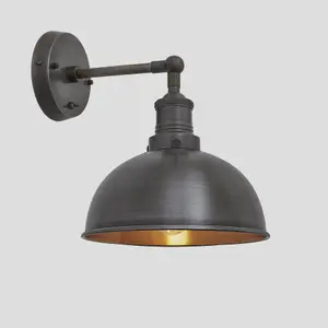 Industville Brooklyn Dome Wall Light, 8 Inch, Pewter & Copper, Pewter Holder