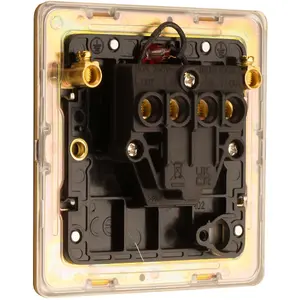 1 Gang 20A Single Light Switch & Neon SCREWLESS SATIN BRASS 2 Way Rocker Plate