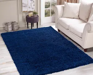 Serdim Rugs Plain Living Room Shaggy Area Rugs Navy 60x110 cm