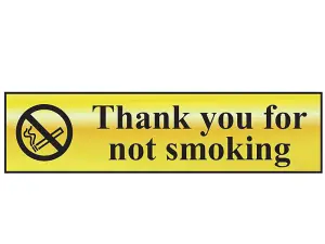 Elegant Polished Brass Effect 'Thank You For Not Smoking' Sign 200 x 50mm