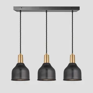 Industville Sleek Cone 3 Wire Cluster Lights, 7 inch, Pewter, Brass holder