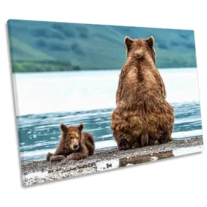 Opposites Brown Bears Family CANVAS WALL ART Print Picture (H)30cm x (W)46cm