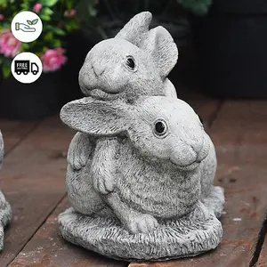 Delightful Twin Bunny Garden Ornament