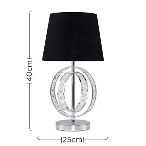 ValueLights Rothwell Chrome Acrylic Jewel Intertwined Double Hoop Table Lamp with Black Shade and LED Bulb