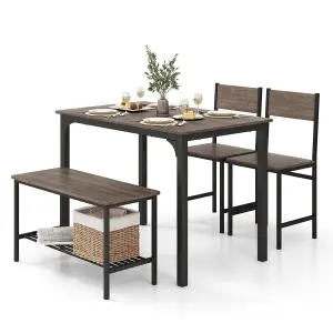 Costway 4-Piece Dining Table & Chair Bench Set Industrial Gathering Table Kitchen Set