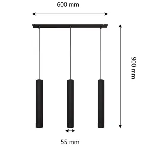 Luminosa Tuba Straight Bar Pendant Ceiling Light Black 60cm