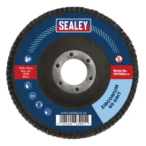 Sealey Flap Disc Zirconium 115mm 22mm Bore 60 Grit Abrasive Flaps FD11560