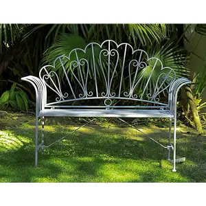 GlamHaus Metal Garden Bench Seat Patio Furniture Foldable Antique Blue Beautiful Shabby Chic Handmade Vintage (Barcelona)